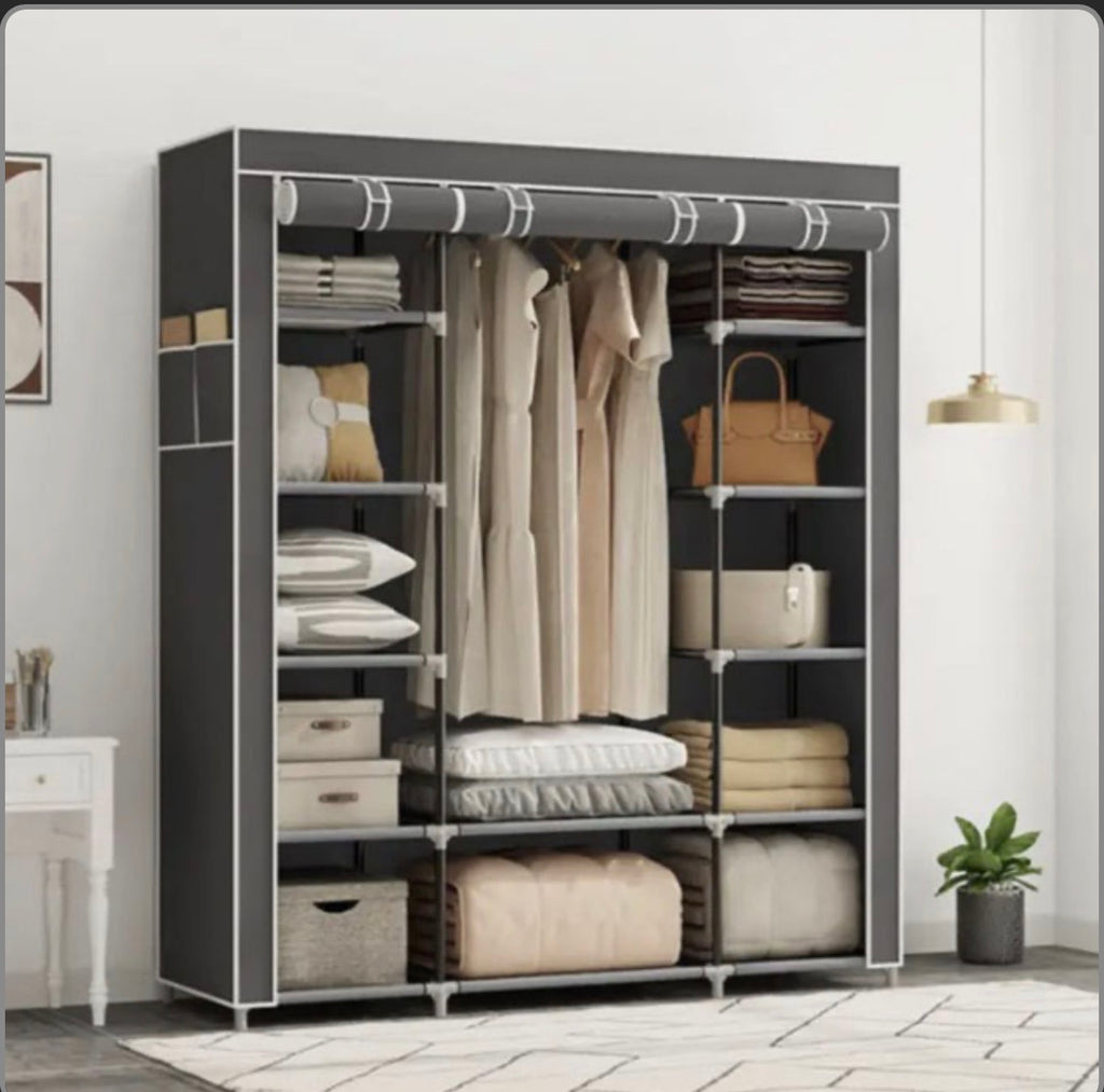 Шафа тканинна 3 секції складана з каркасом STORAGE WARDROBE 175 х 130 х 45 см. Колір: сірий