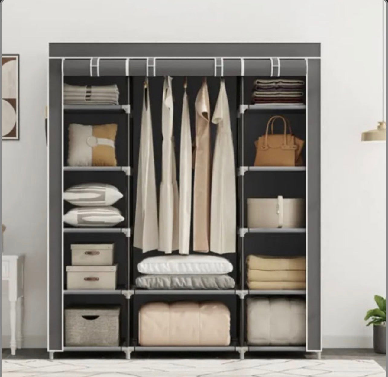 Шафа тканинна 3 секції складана з каркасом STORAGE WARDROBE 175 х 130 х 45 см. Колір: сірий