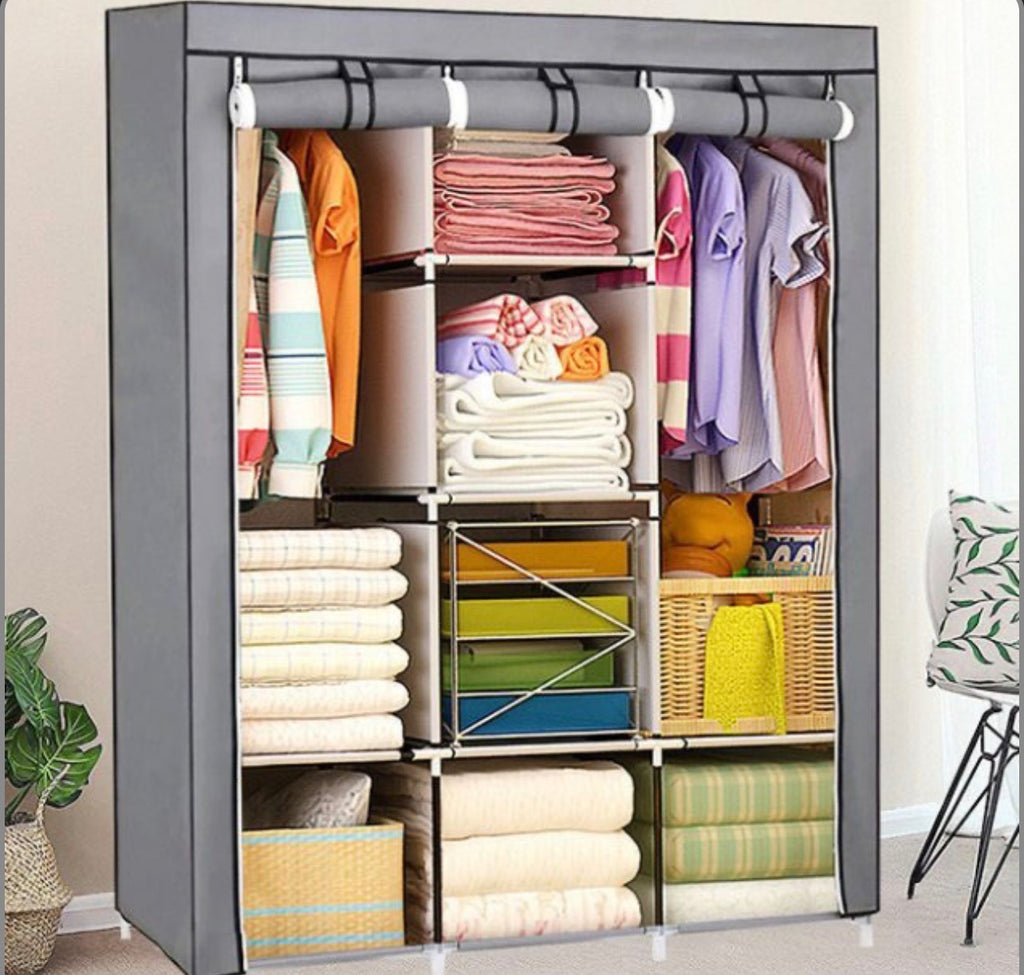 Шафа тканинна 3 секції складана з каркасом STORAGE WARDROBE 175 х 130 х 45 см. Колір: сірий