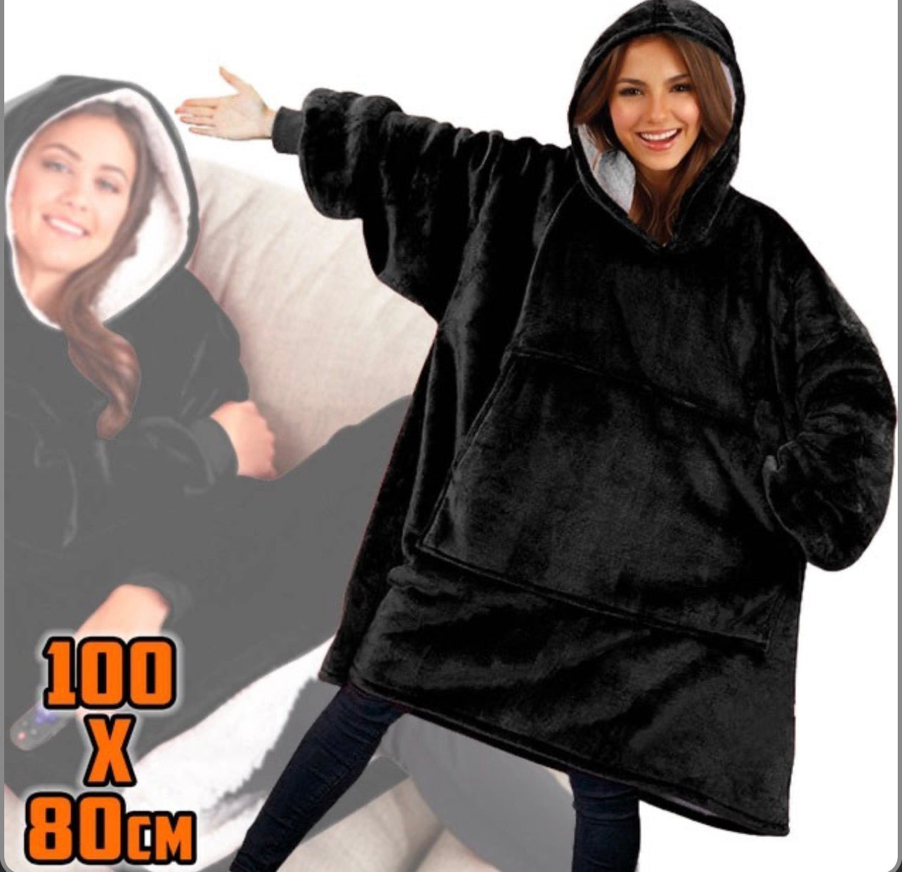 Толстовка плед з капюшоном і рукавами Huggle Hoodie оверсайз Black