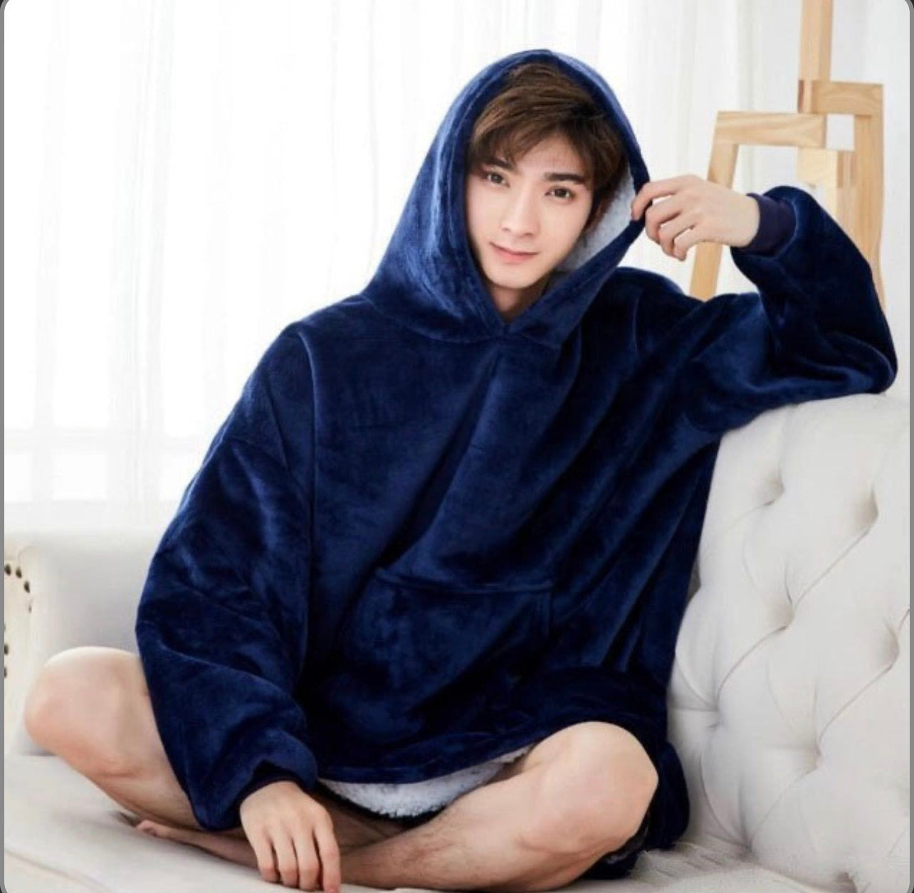Толстовка плед з капюшоном і рукавами Huggle Hoodie оверсайз Blue