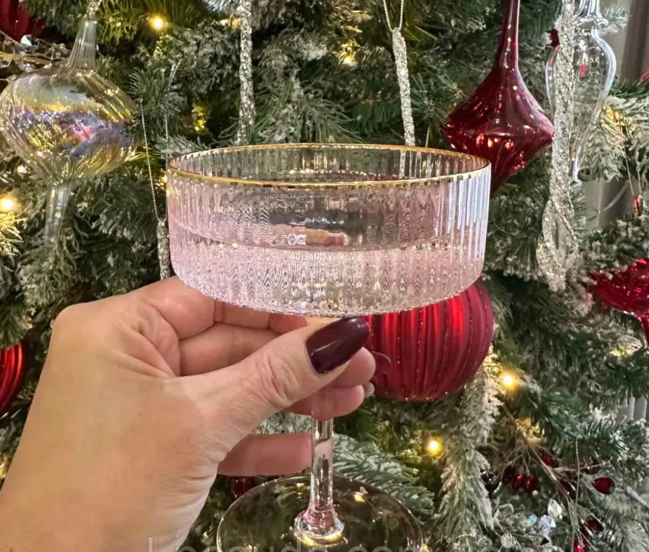 Келих-купе для шампанського, коктейлів і мартіні Margarita рожевий із золотим кантом 300 мл набір 2 шт.