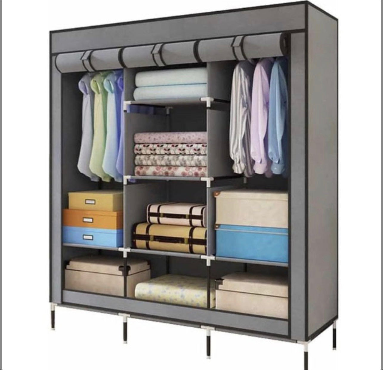 Шафа тканинна 3 секції складана з каркасом STORAGE WARDROBE 175 х 130 х 45 см. Колір: сірий
