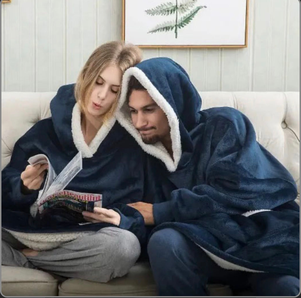 Толстовка плед з капюшоном і рукавами Huggle Hoodie оверсайз Blue
