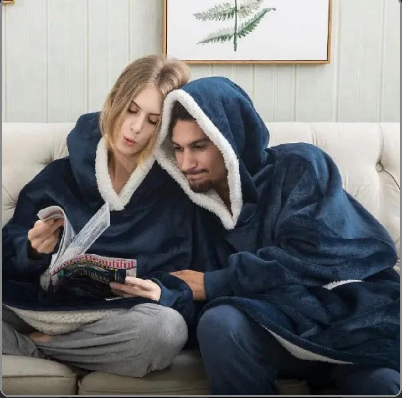 Толстовка плед з капюшоном і рукавами Huggle Hoodie оверсайз Blue