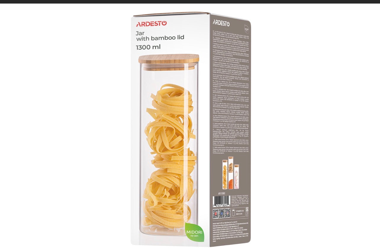 Банка для зберігання ARDESTO Midori 1300 мл з бамбуковою кришкою