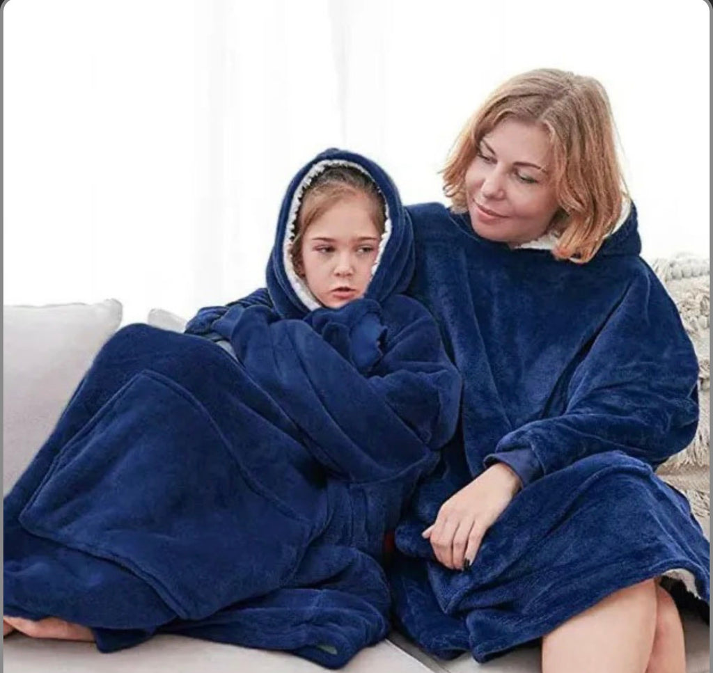 Толстовка плед з капюшоном і рукавами Huggle Hoodie оверсайз Blue