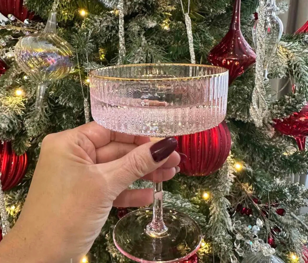 Келих-купе для шампанського, коктейлів і мартіні Margarita рожевий із золотим кантом 300 мл набір 2 шт.