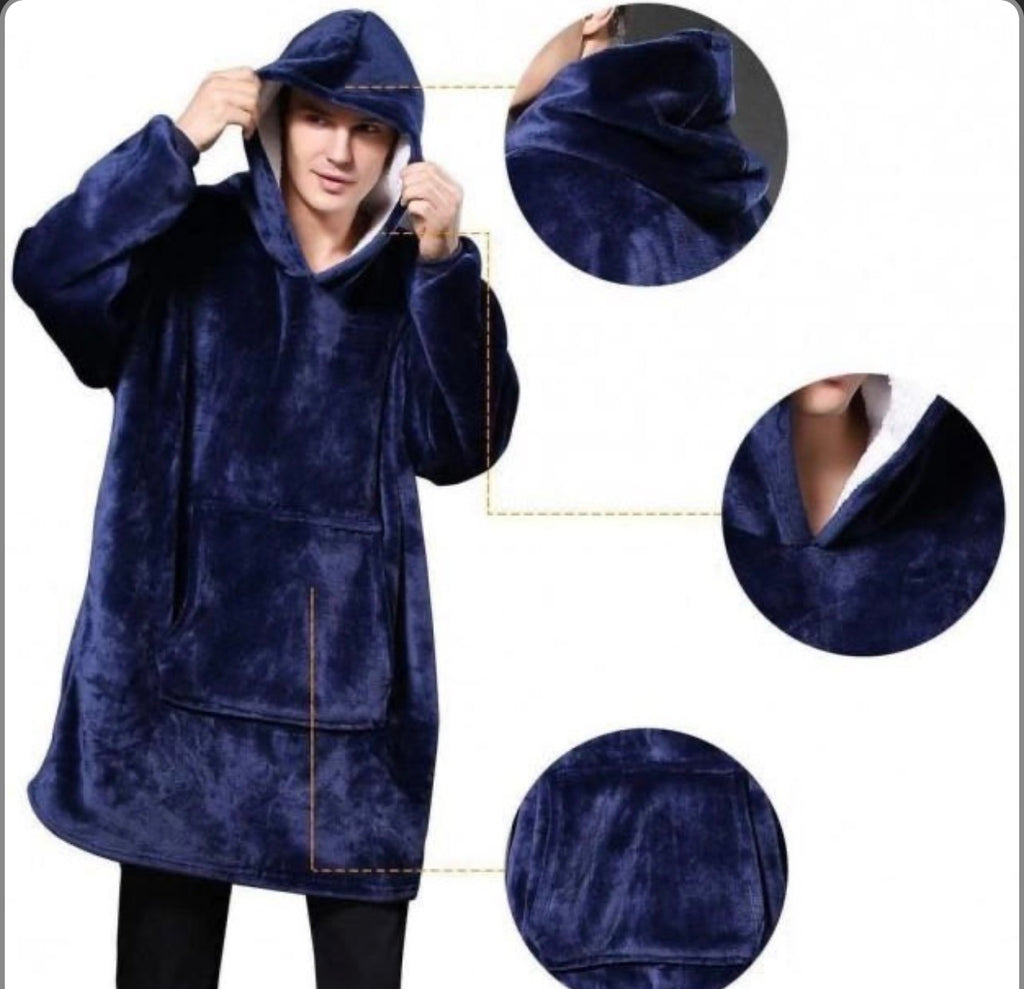 Толстовка плед з капюшоном і рукавами Huggle Hoodie оверсайз Blue