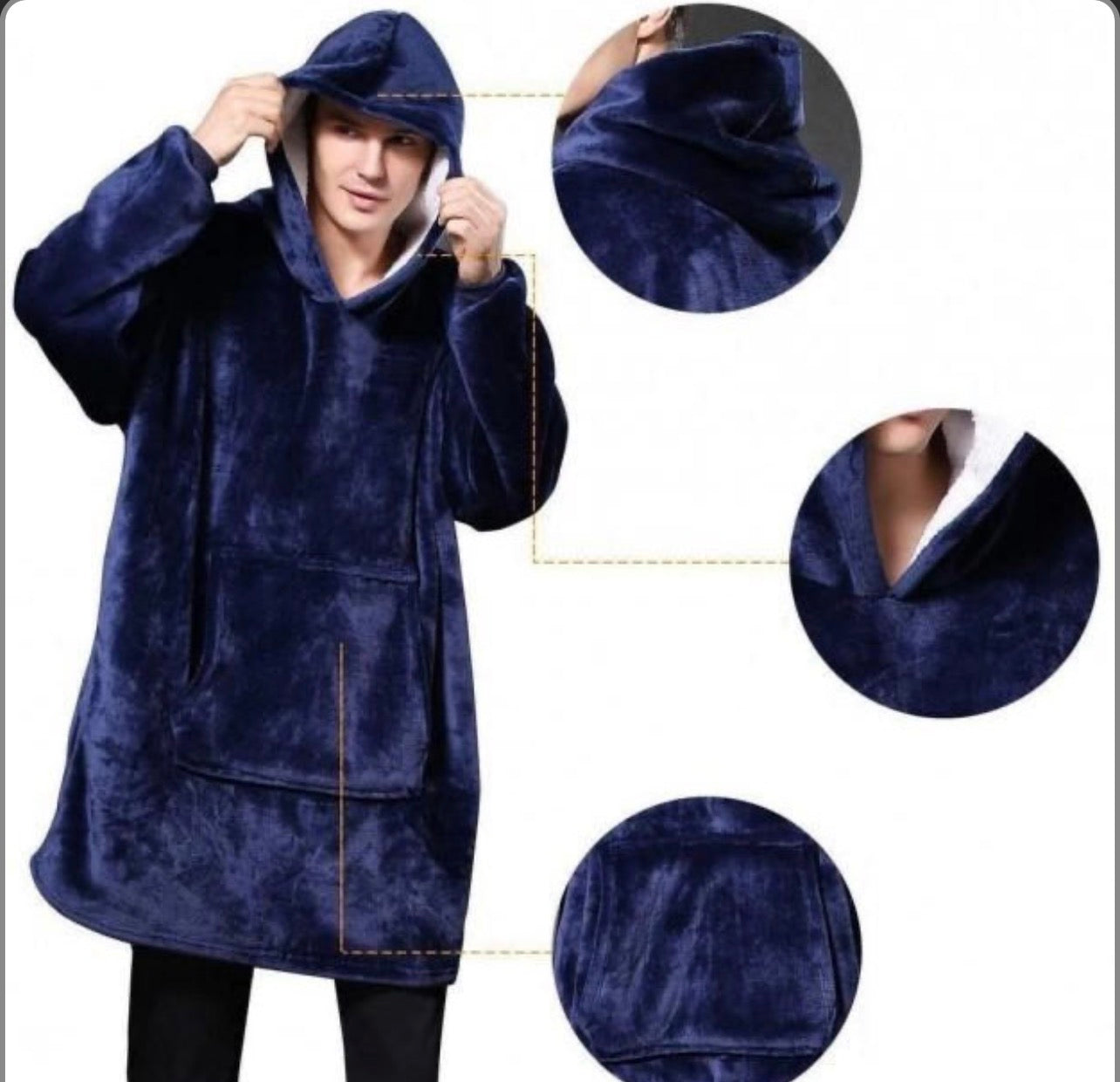 Толстовка плед з капюшоном і рукавами Huggle Hoodie оверсайз Blue