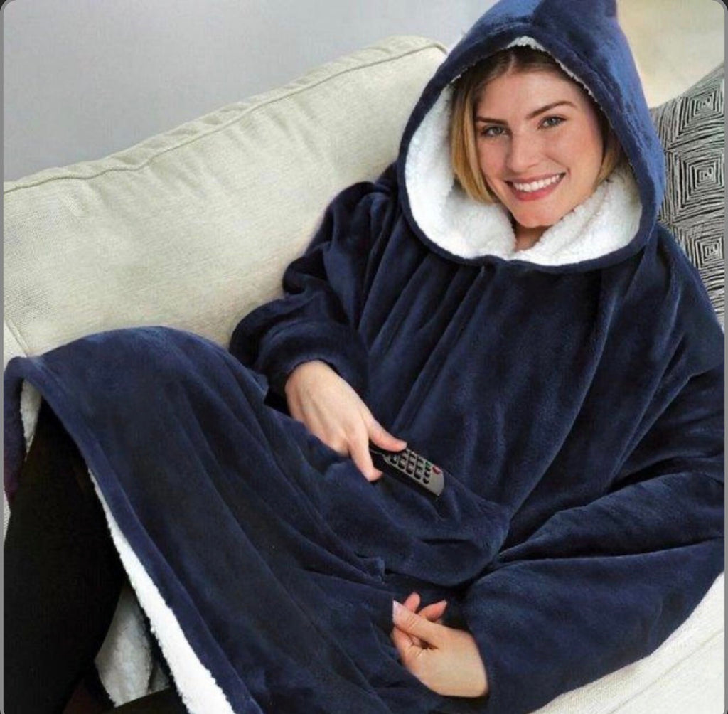 Толстовка плед з капюшоном і рукавами Huggle Hoodie оверсайз Blue