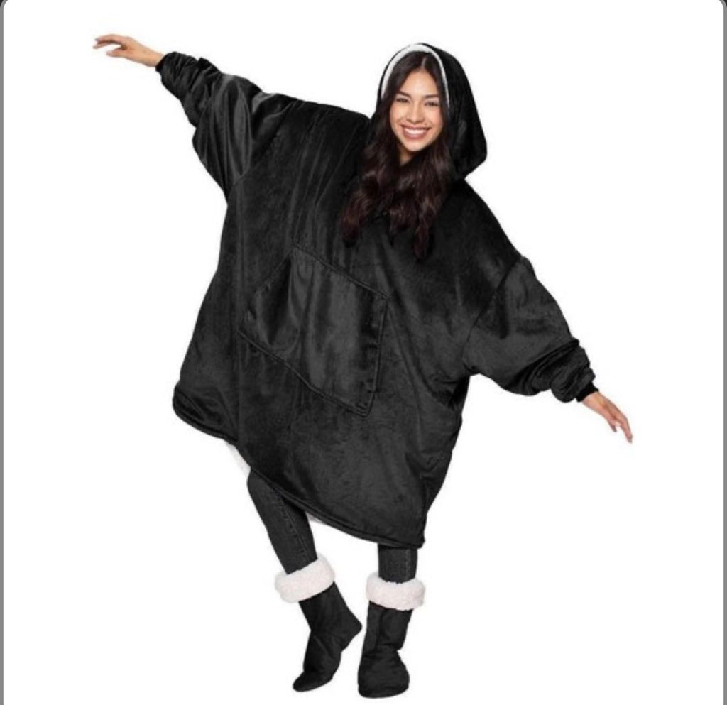 Толстовка плед з капюшоном і рукавами Huggle Hoodie оверсайз Black
